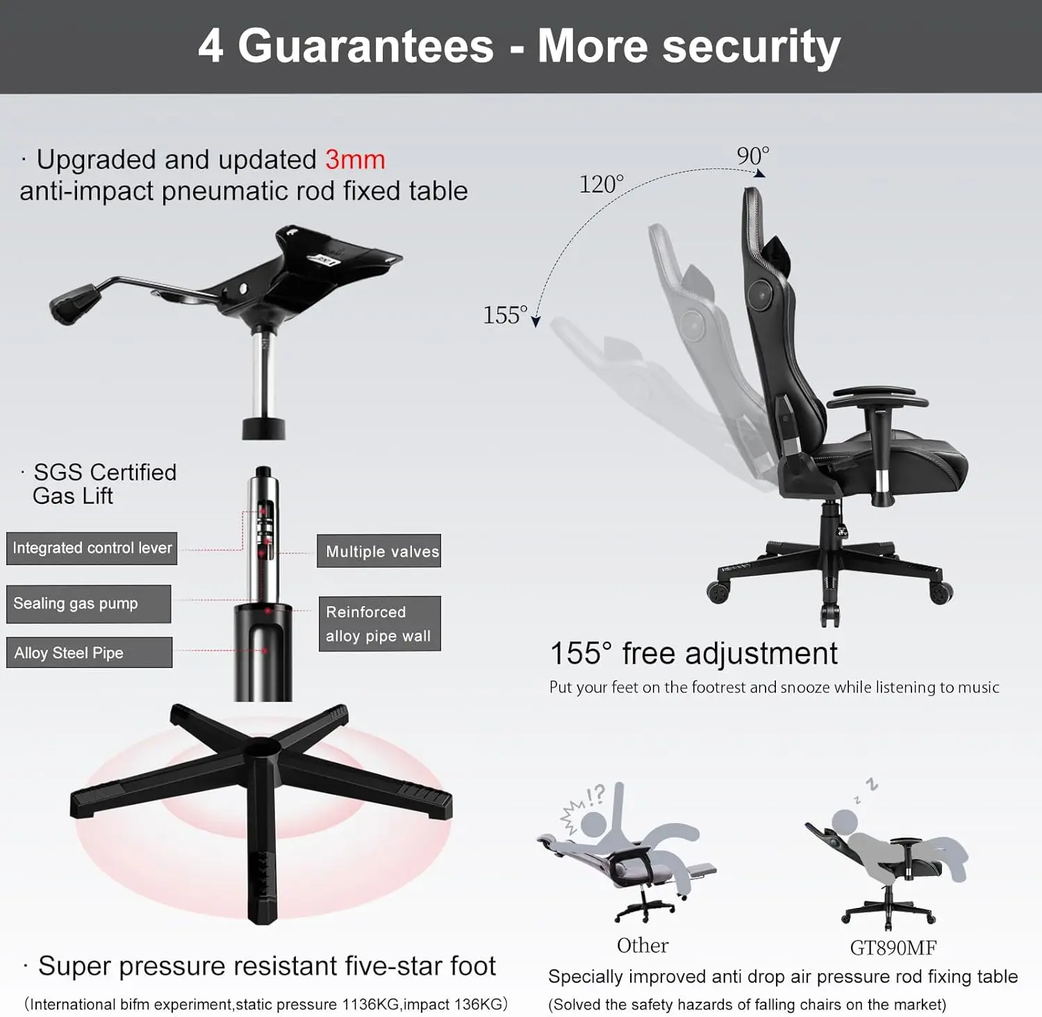 GTRACING Sedia da gioco con altoparlanti Bluetooth Musica Sedia per videogiochi Audio Design ergonomico Computer da ufficio resistente