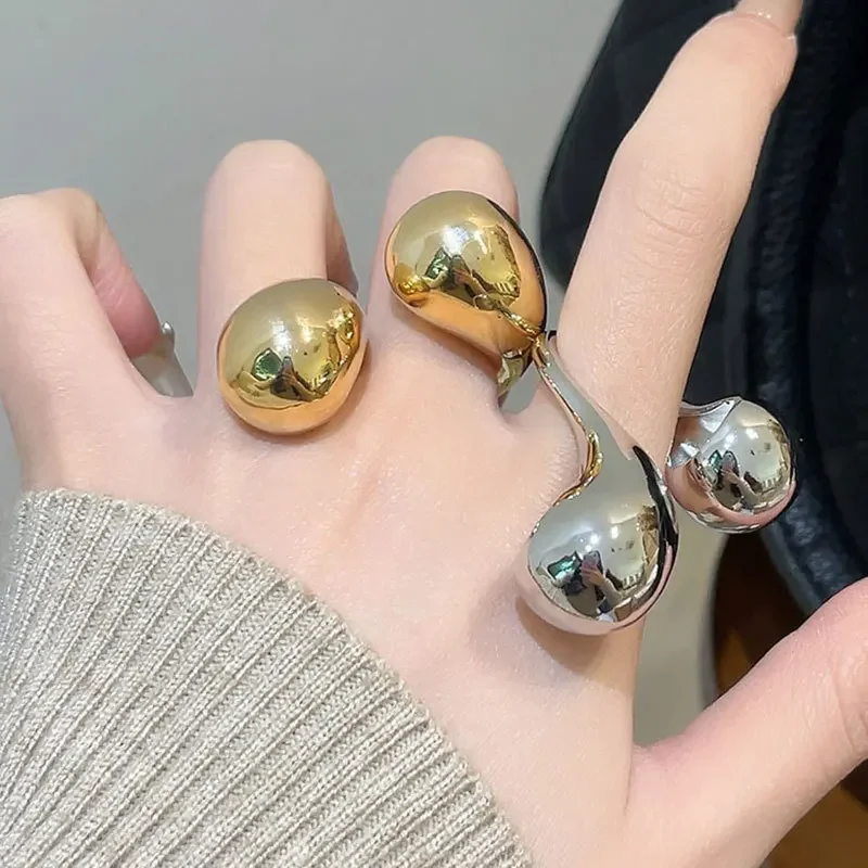 

European and American water droplets exaggerated mirror neutral couple light luxury high-end open ring