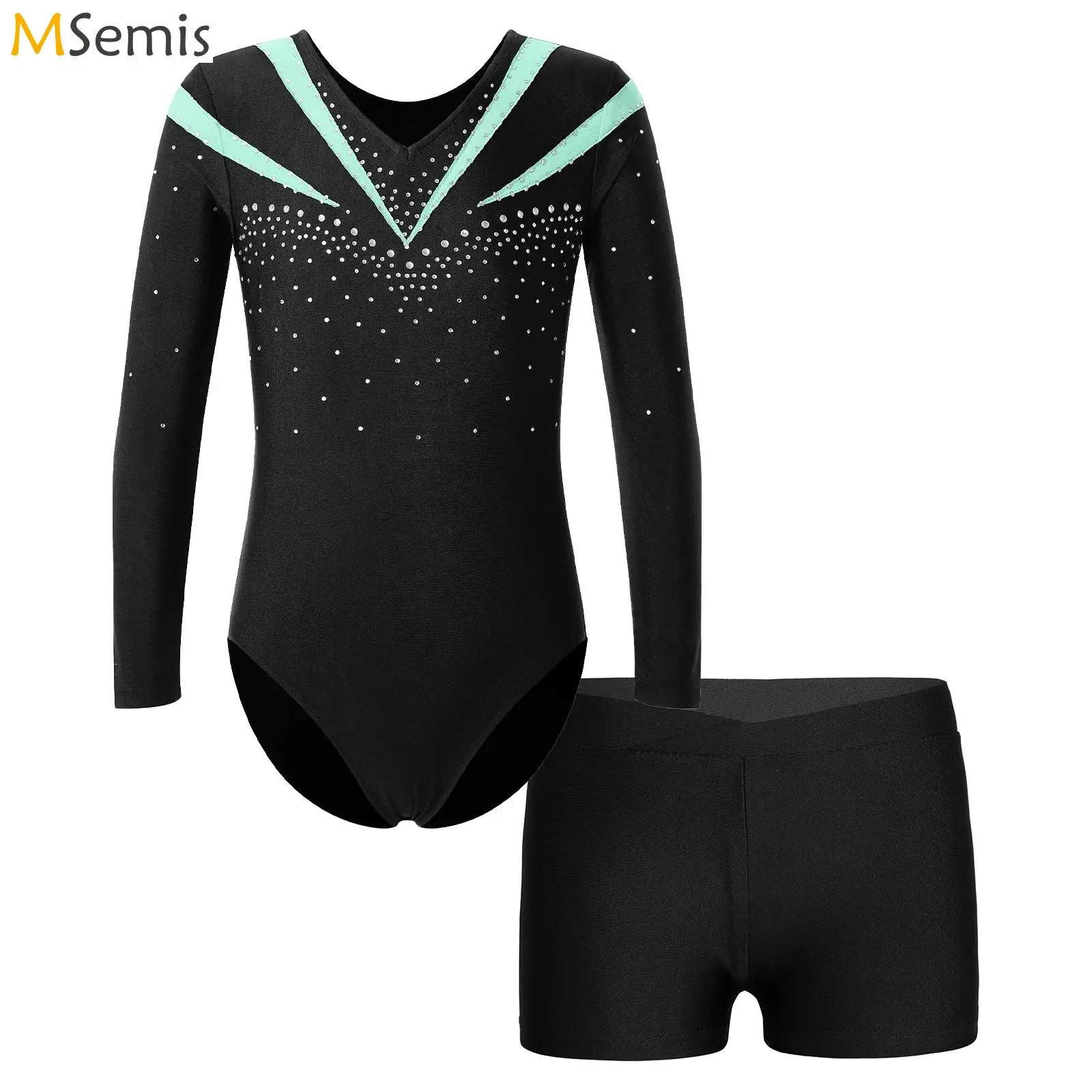 Kids Girls Ballet Gymnastics Leotards with Shorts Children Ballet Dance Outfits Dancewear Sets for Yoga Unitard Skating Jumpsuit