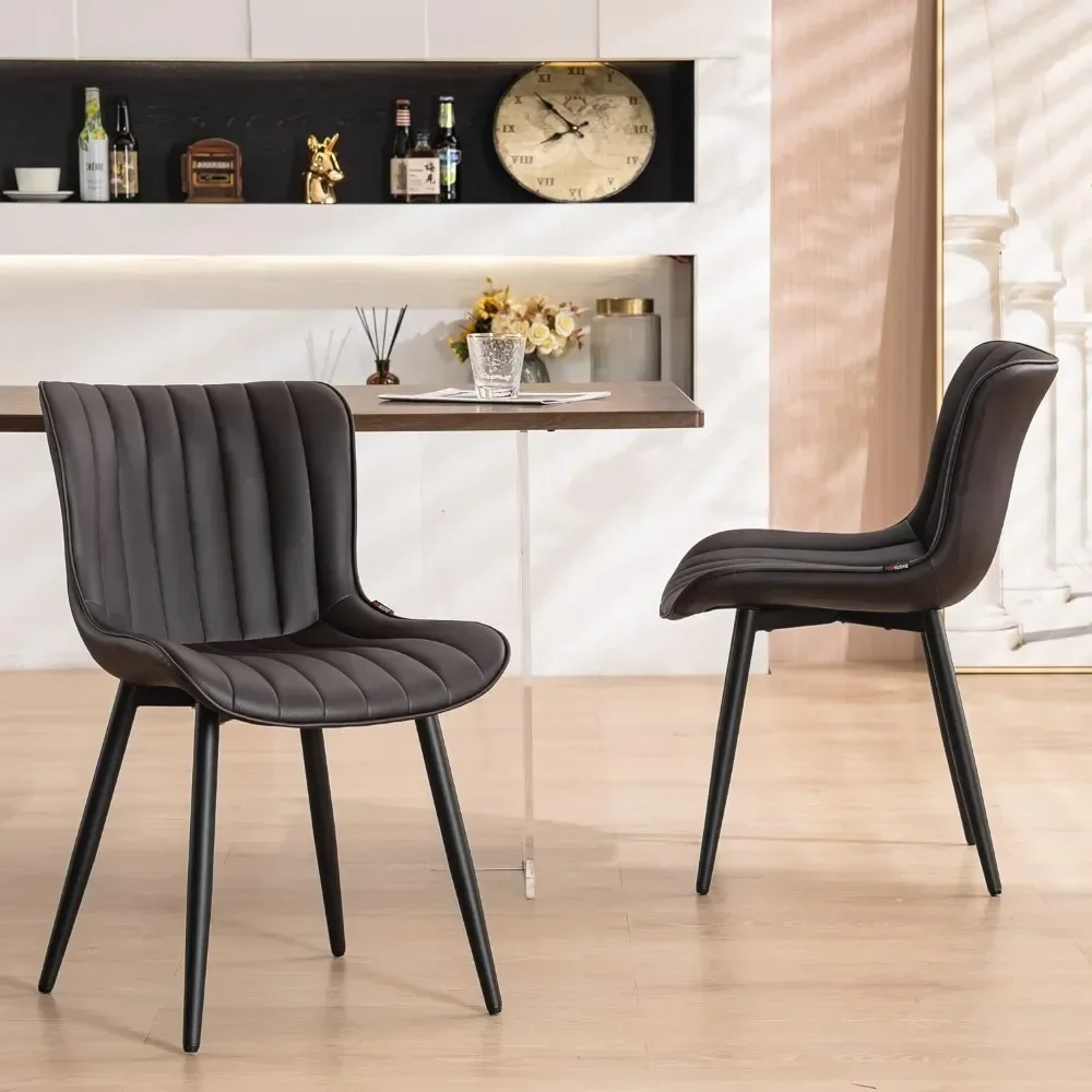 

Dining Chairs Set of 2 Upholstered Modern Kitchen Chair Armless Faux Leather Accent Guest Chair with Backs Metal Legs