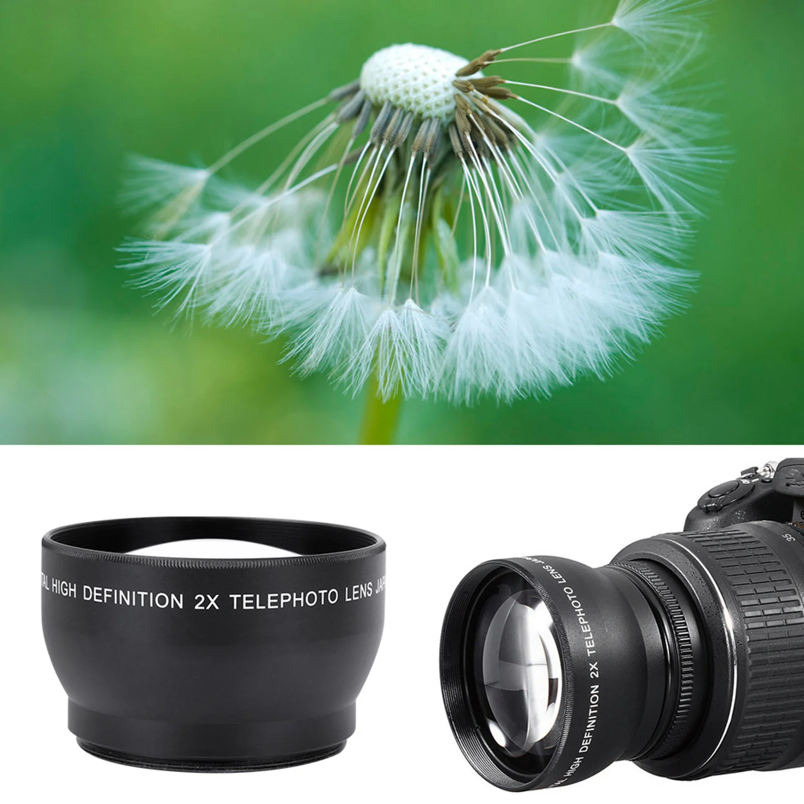 Lente Teleobjetivo Convertidor HD de 52 mm con Aumento 2X para Cámaras con Montura de 52 mm, Lente de Alta Definición