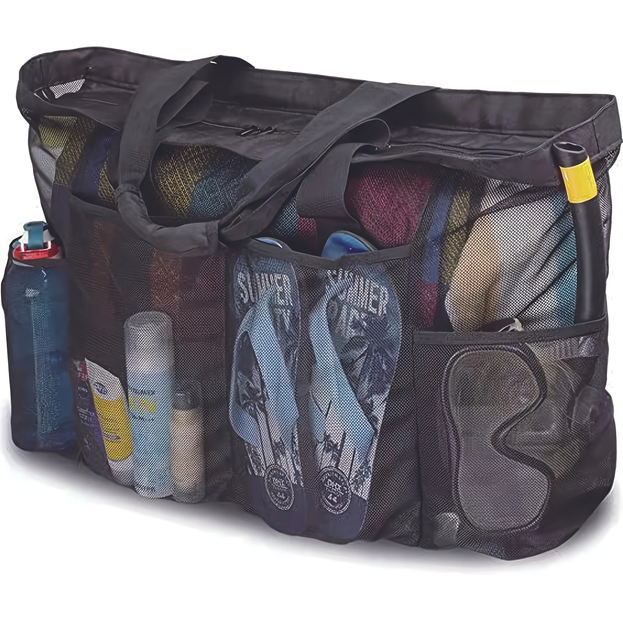 2026 large beach tote bag, mesh bag, zipper, multi-compartment - durable nylon for beach vacations, cruises, outdoor essentials