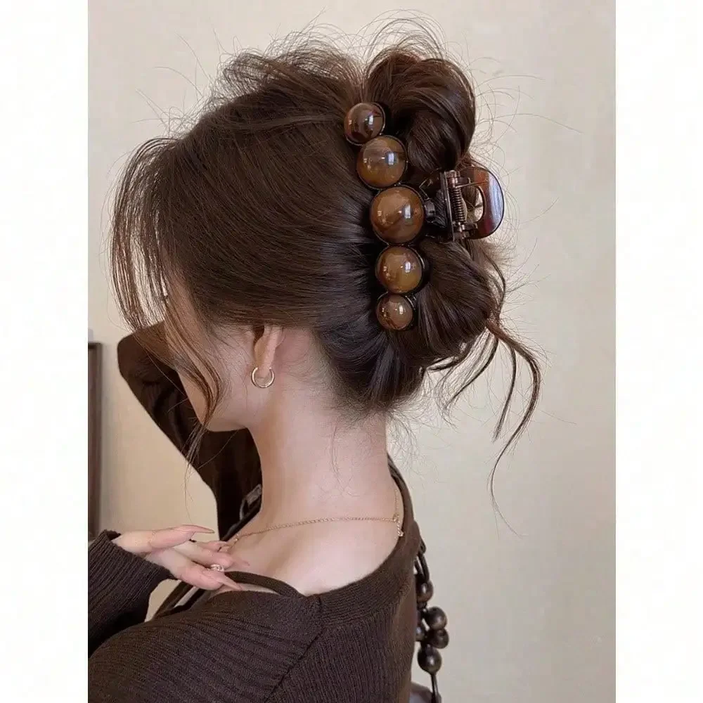 

1pc Fashion Pearl Large Simple Elegant Acrylic Hair Claw Hairpin, Suitable For Party, Commute, Outfit Matching, Hair Accessories