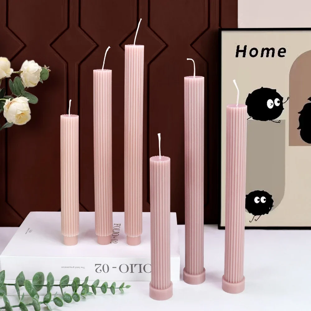 Multi Size Stripe Long Pole Candle Plastic Mould Line Cylinder Candle Holder Acrylic Molds Artist Column Making Tool Party Decor