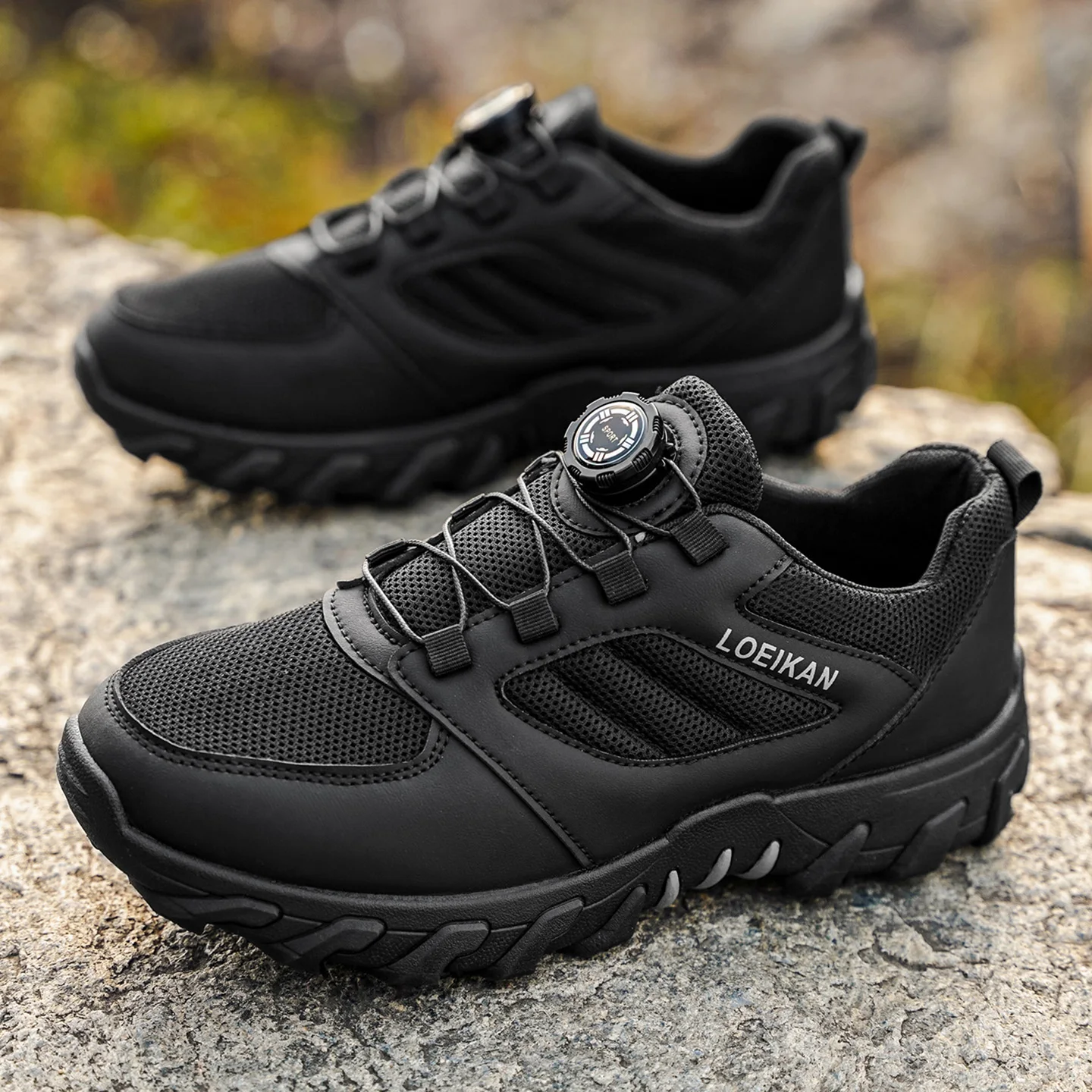 Men's All-Season Outdoor Casual Hiking Shoes, Comfortable Breathable Slip-On Design with Rotating Buckle, Thick-Soled PVC Sneake