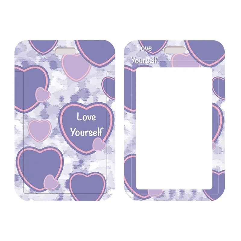 Y2K Fashion Kpop Idol Photocard Holder for Girl Sweet Purple Series Heart Style ID Card Student Card Holder School Supplies