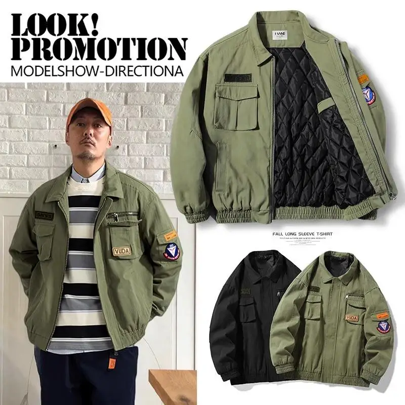 

Мужская свободная куртка-пилот в американском стиле, весенне-осенняя, модная, молодежная, антимикробная, с длинными рукавами, на молнии