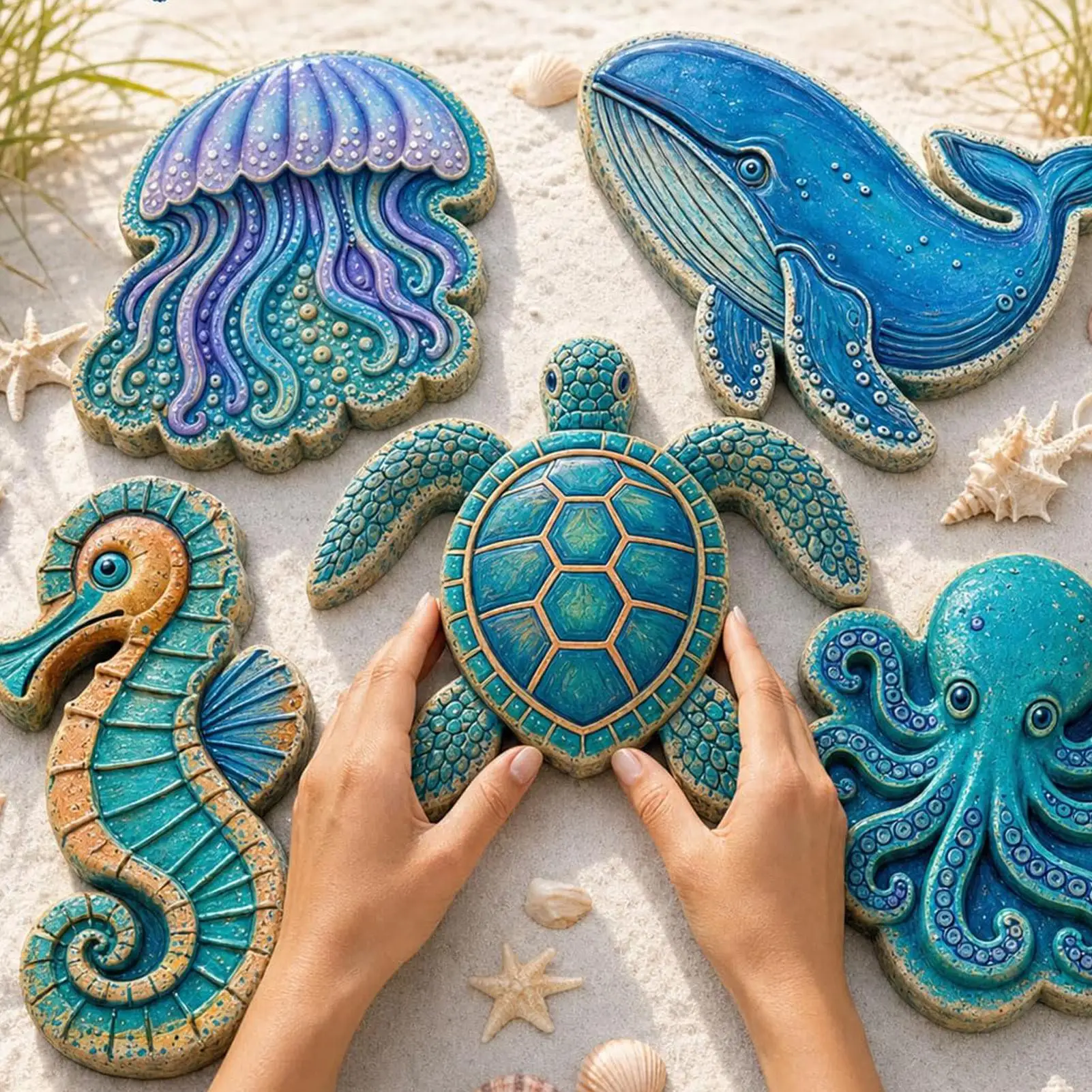 Reusable Ocean Themed Garden Art Mold 15.7