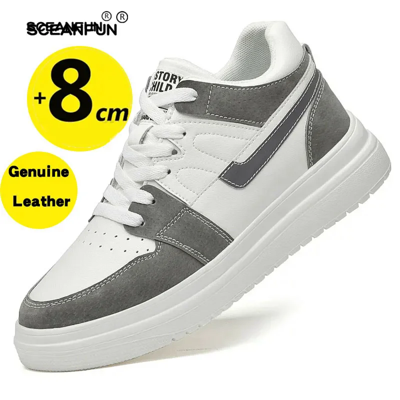 Genuine Leather 2024 elevator shoes heightening sneakers for men luxury 6cm 8cm breathable height increased man sports lift