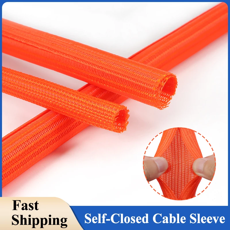 Orange Cable Sleeving 3 5 8 10 13 16 19 25mm Self-Closed PET Braided Insulated USB Wire Power Cord High Protection Split  Sleeve