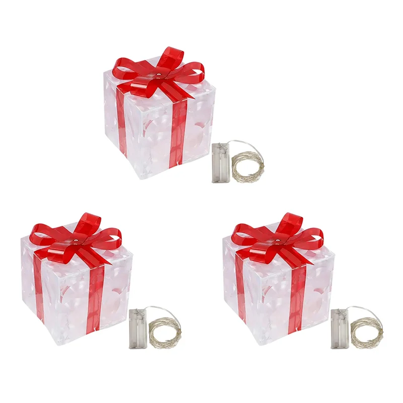 ABRE-3X Christmas Glowing Gifts Box Decoration Ornament With Bow Lighting Box Outdoor Light Lighting Xmas 2024 A