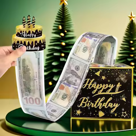 Surprise Birthday Party Decoration with Creative Funny Pumping Cash Money Box with Cake Card For Friends