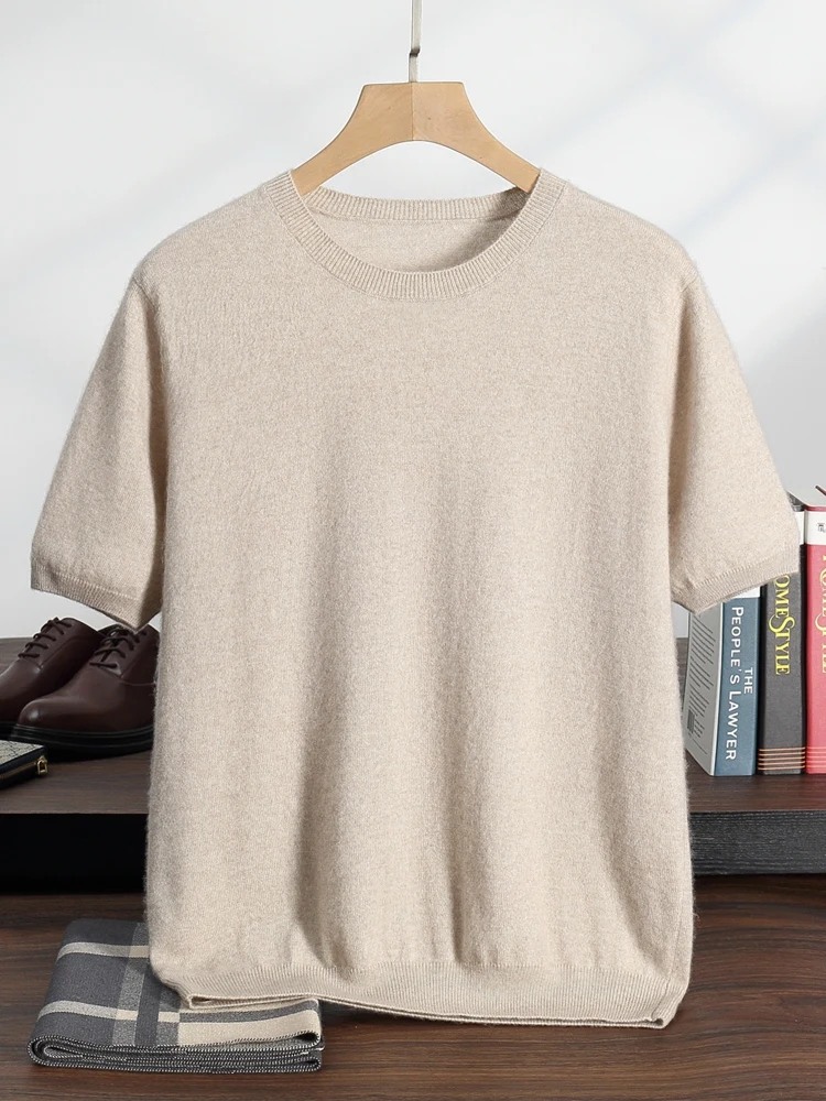TLOML Men O-neck 100% Cashmere T-shirt Spring Autumn Basic Short Sleeve Pullover Soft Thin Cashmere Knitwear Casual Sweater Tops