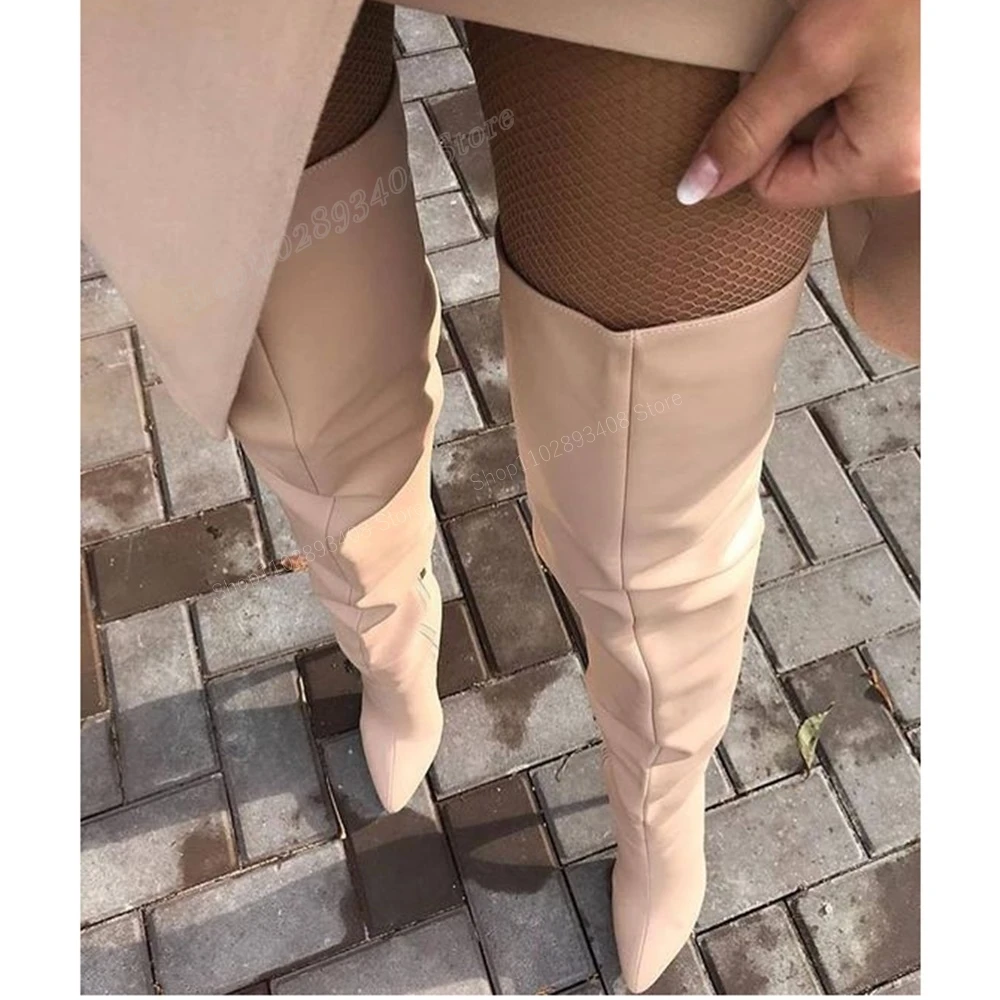 

Nude Matte Leather Sexy Over The Knee Boots Stiletto High Heel Concise Style Fashion Women Shoes 2024 New Zapatos Para Mujere