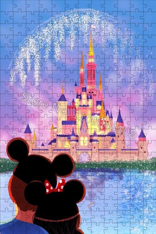 Disney Castle ตัวต่อจิกซอว์ Mickey เมาส์ดิสนีย์แลนด์300/500/1000ชิ้นปริศนาเด็กของเล่นเพื่อการศึกษาผู้ใหญ่ครอบครัวเกม