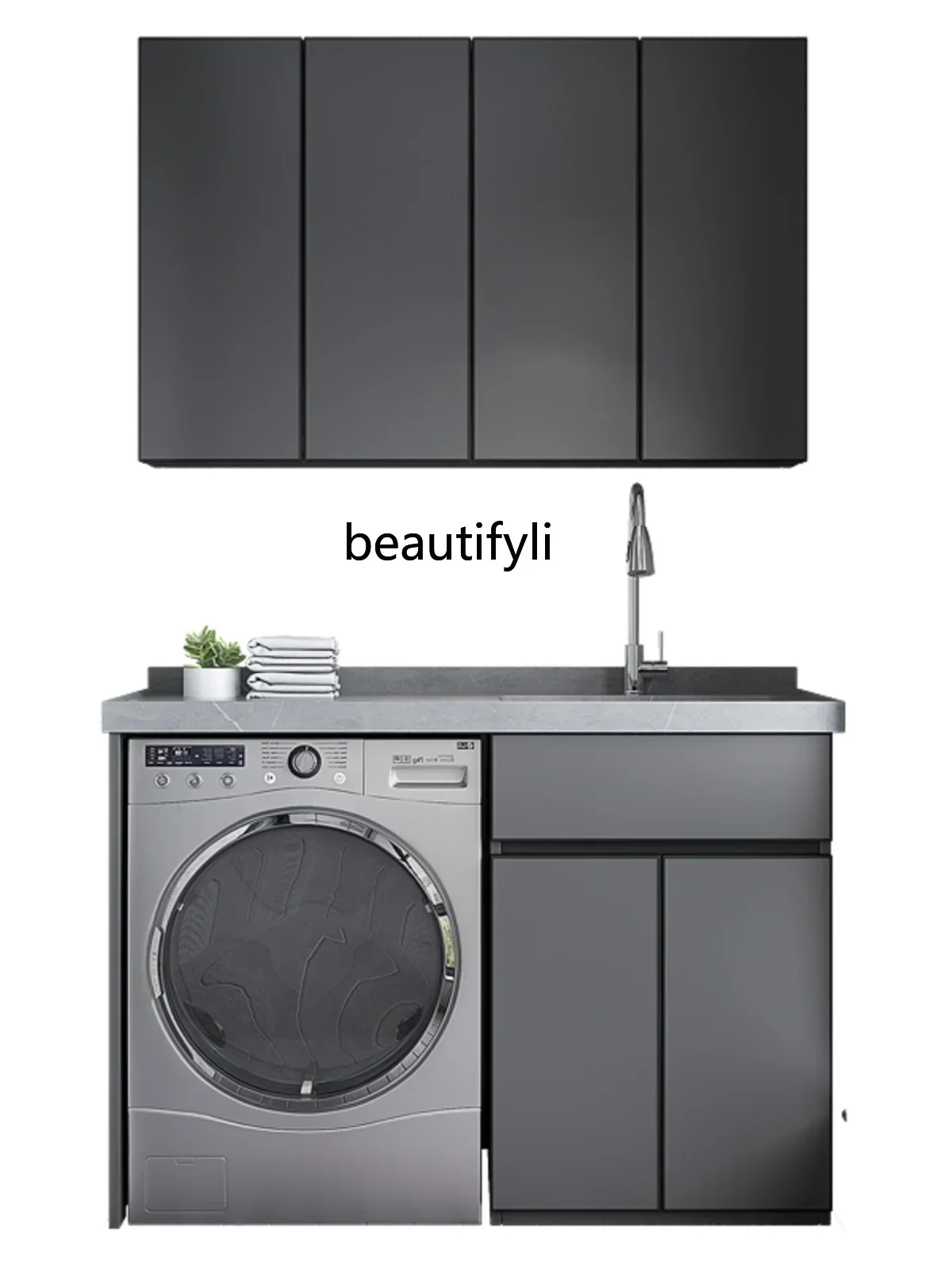 BalconyStone Plate Washing Machine All-in-One Cabinet without Washboard Ceramic Laundry Basin Alumimum Combination Wash Wardrobe