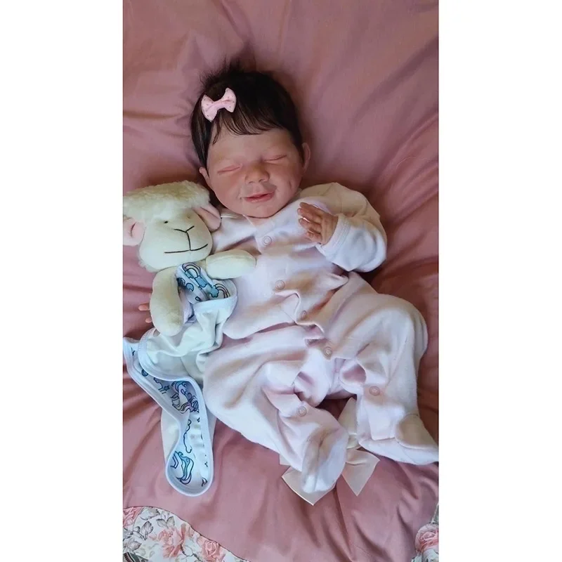 

50CM cotton body Vinyl Girl Already Painted Reborn Doll April Curly Hair Finished Baby Doll Silicona For Kids Girl Gift