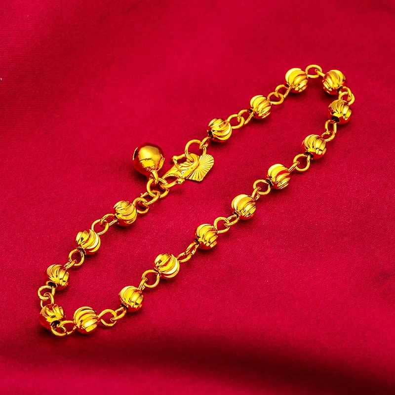 24k Gold Plated Chinese Style Watermelon Bead Bracelet Ring Set Lucky Auspicious Fortune Jewelry For Her Daily Wear Party Gift