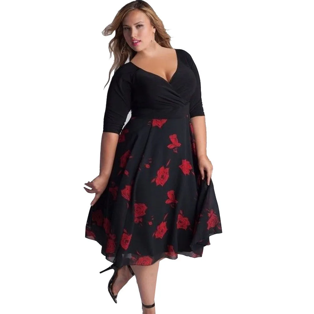 Vrouwen Plus Size Elegante V-Hals Bloemen Maxi Jurk Sexy Avondfeest Boho Strand Feestjurk Casual Vakantie Avond Feestjurk