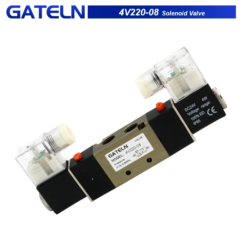 

4V220-08 5 way 2 Position Air Pneumatic Solenoid Valve Aluminum Alloy Internal DC12V DC24V AC220V