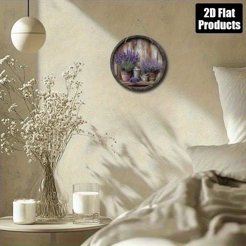 2D Flat - 2Dflat, 1pc, Round Wooden Wall Art Sign, Lavender Theme, Suitable for Bar Kitchen Cafe Home Room Living Room Office De