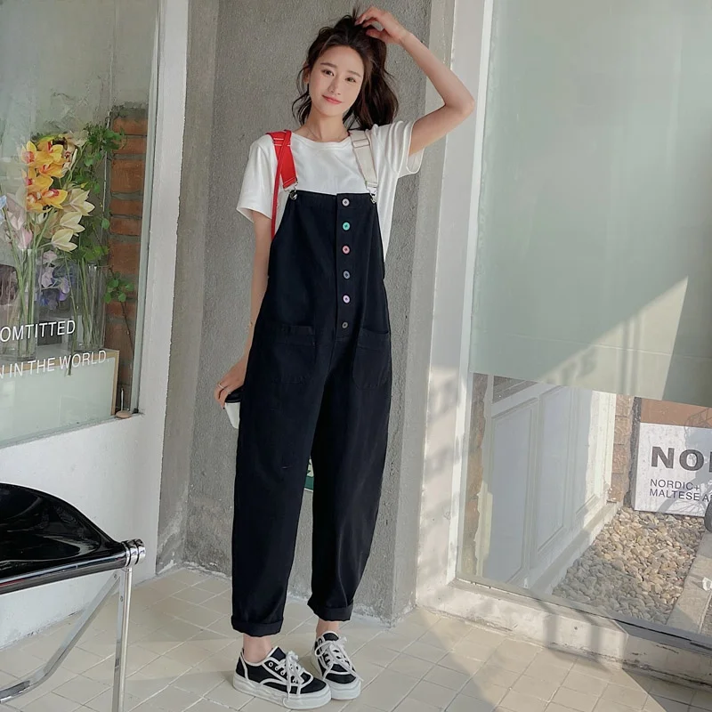 

Cool Salt Series Women's Summer Small Size Korean Loose Straight Leg Overalls Workwear Pants High Waist Long Trousers
