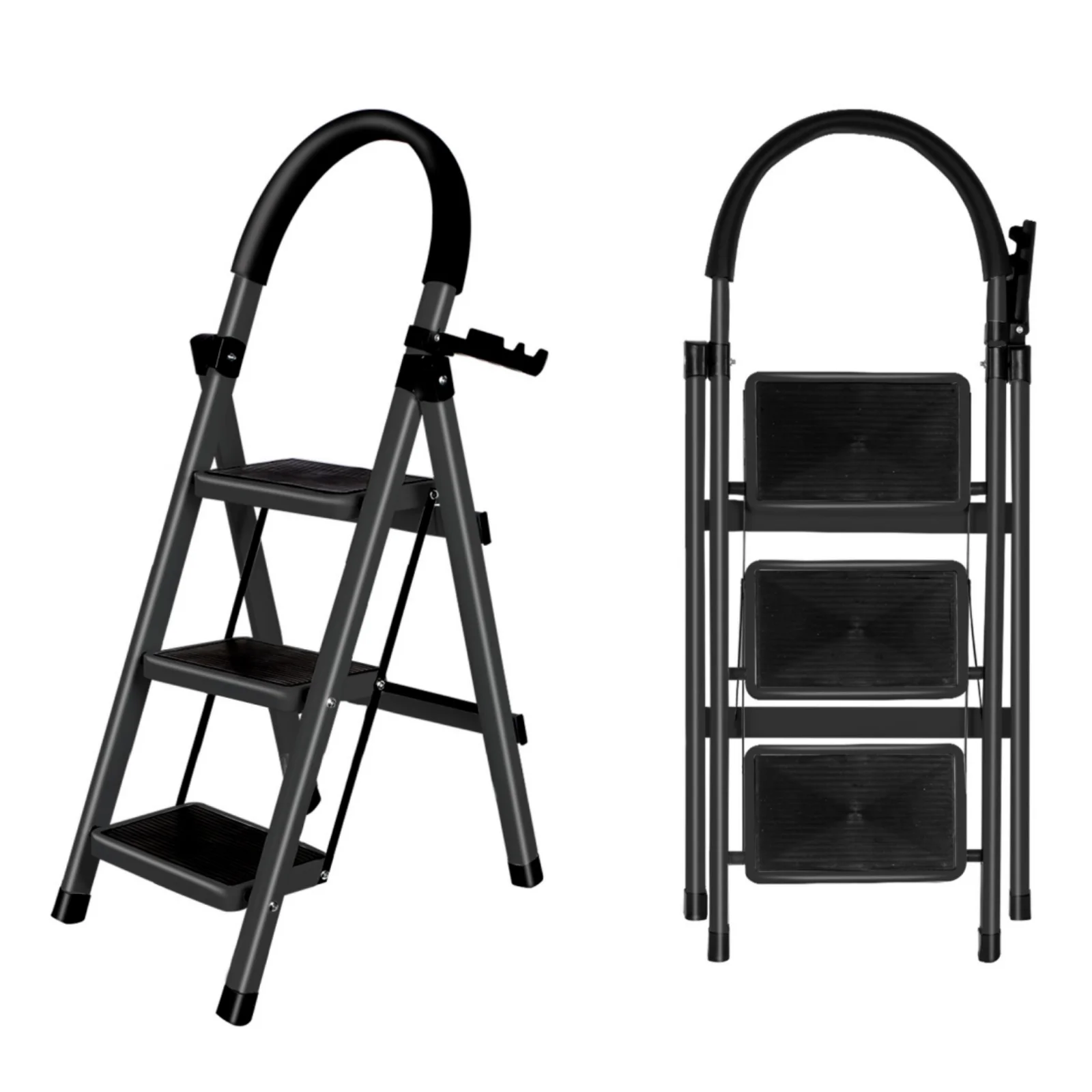 3 Step Folding Step Ladder - Load Capacity 150kg - Foldable Ladder - Wide Anti-Slip Folding Step Stool - Steel Step Stool for Adults - 40*55*97cm