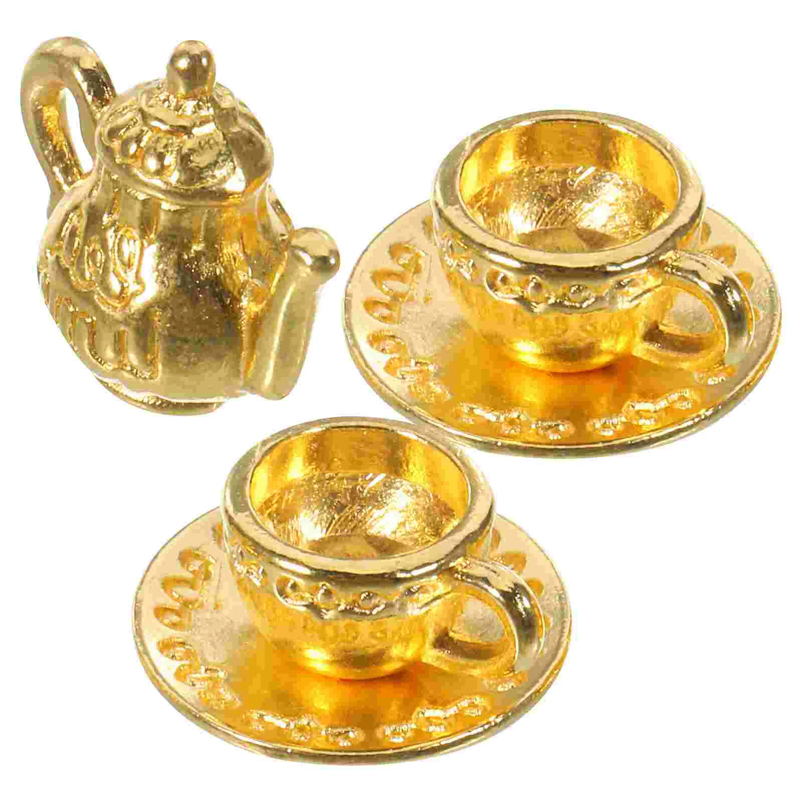 Mini Teapot Set Desktop Decor Metal Kettle Decorative Ornament Office Miniature