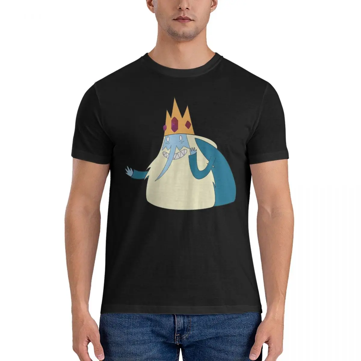 Vintage The Ice King T-Shirt for Men Round Neck 100% Cotton T Shirt Adventure Cartoon Time Short Sleeve Tees Classic Clothes