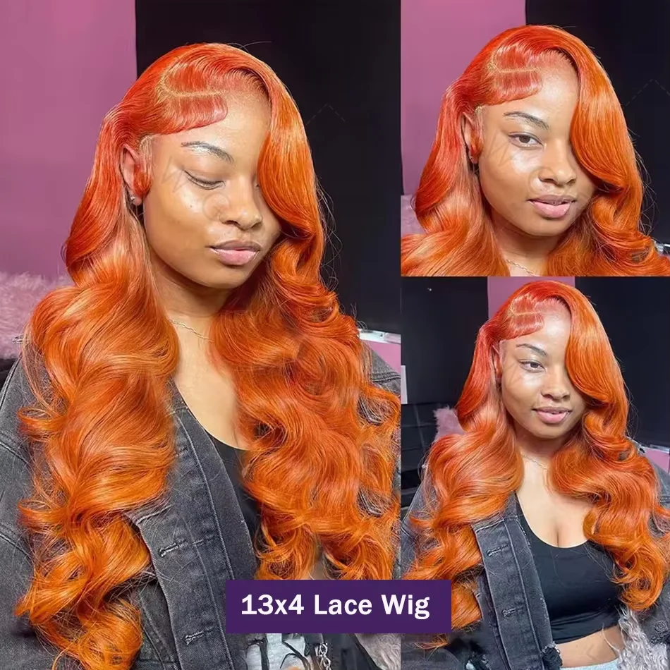 Wigirl HD Transparent 13x6 Ginger Body Wave Lace Front Wig 350 Orange Color 13X4 Lace Frontal Human Hair Wig 200% For Women