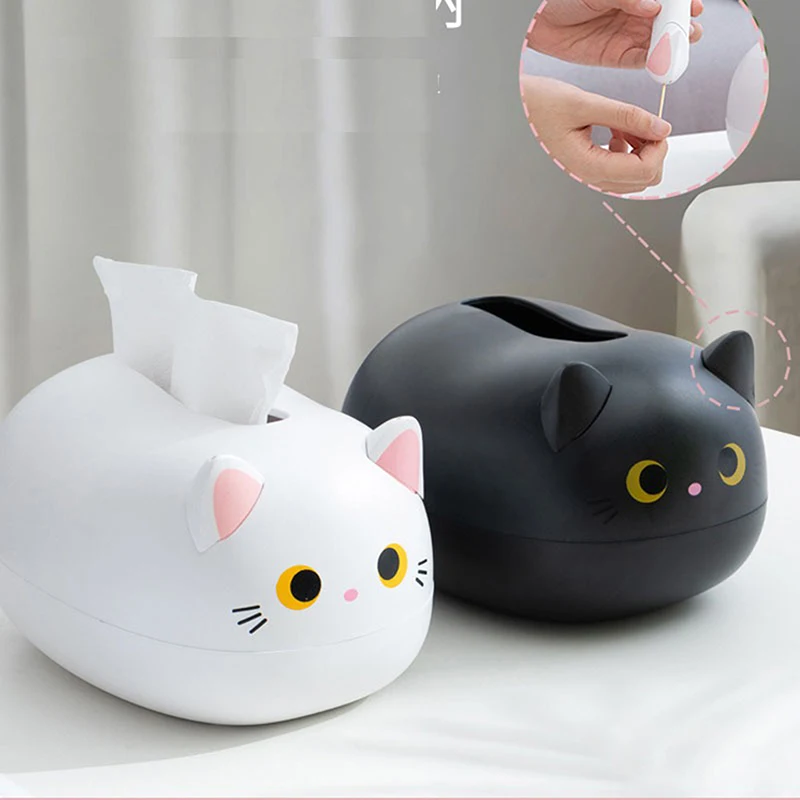 Kawaii Cat Tissue Box Plastic Napkin Storage Box Container Desktop Paper Holder Nordic Style Home Bathroom Dormitory Decoration