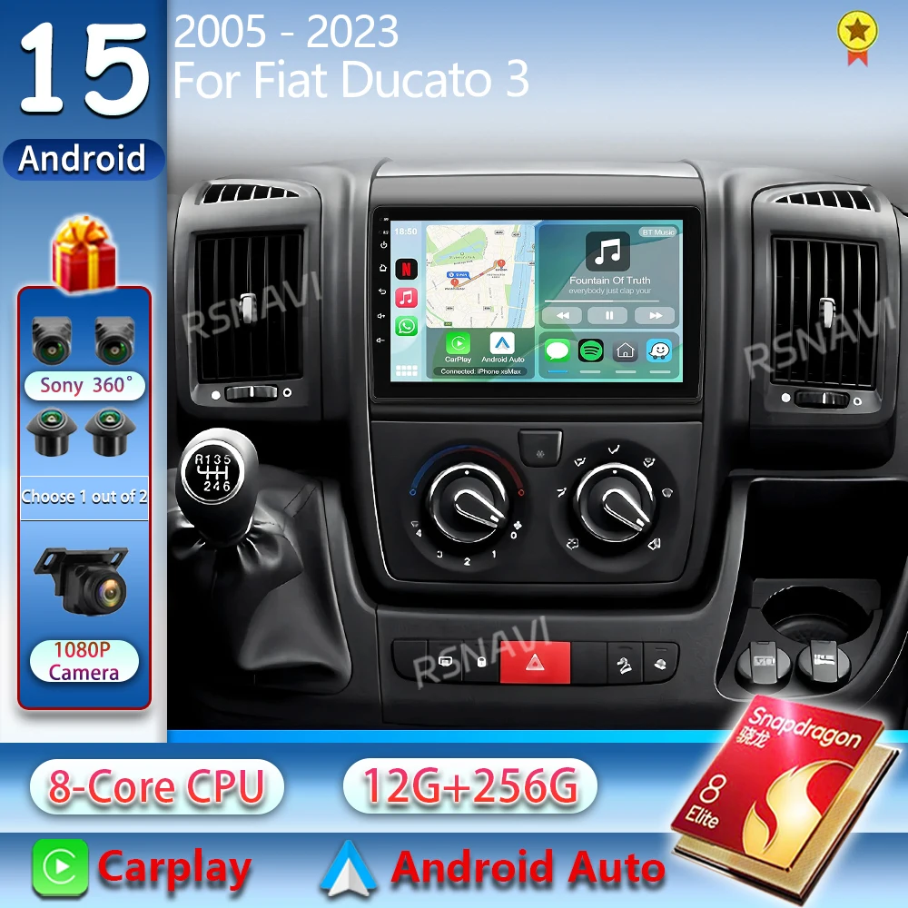 Автомагнитола Android 15 Carplay для Fiat Ducato 3, Peugeot Boxer 2, Citroen Jumper 2 (2006-2022), стереосистема Qualcomm