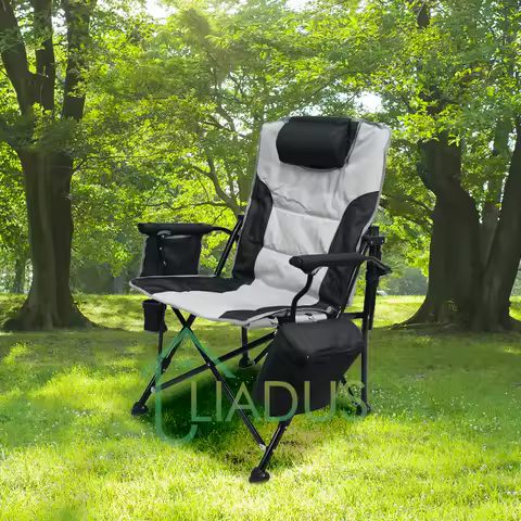 Portable Folding Recliner Chair Cooler Bag Storage Adjustable Backrest Deck Chair Outdoor Beach Fishing Camping Leisure Use