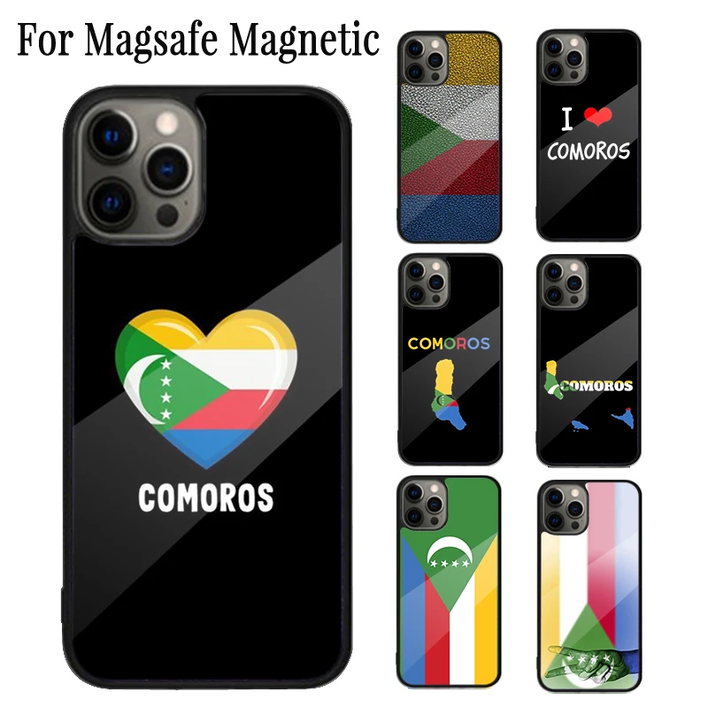 Comoros Flag Magnetic Phone Case Coque For iPhone 16 15 14 Plus 13 12 Mini 11 Pro Max Magsafe Wireless Charging Cover