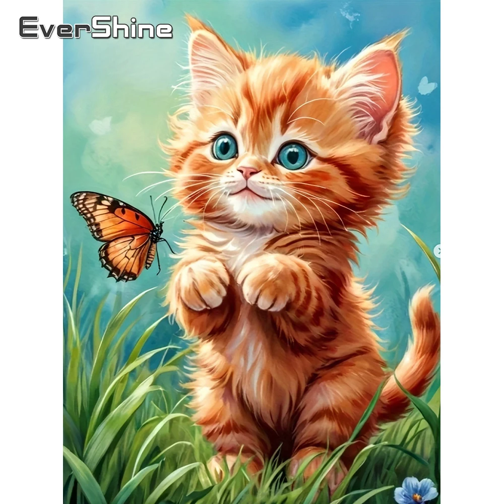 Evershine Diamant-Stickerei Katze Vollflächig Quadratisch 5D Malerei Tier Neuheit Bild Strass Mosaik Kinder-Hobby