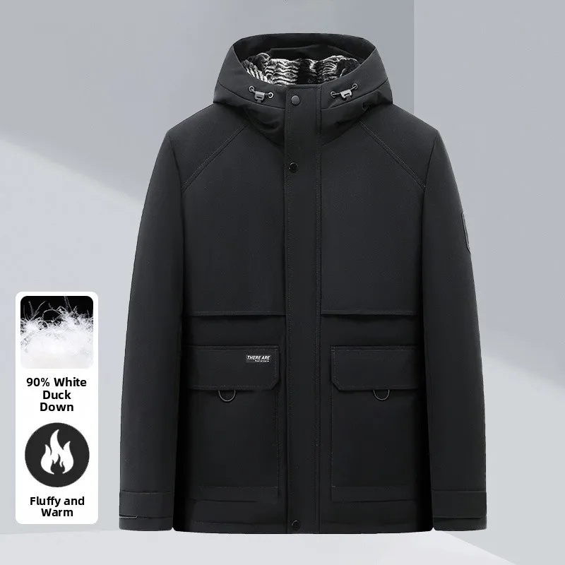 

Fashionable Men's Mid-Length Hooded down Jacket 2023 New Style Warm Versatile Casual Youth Popular Thickened White Duck down