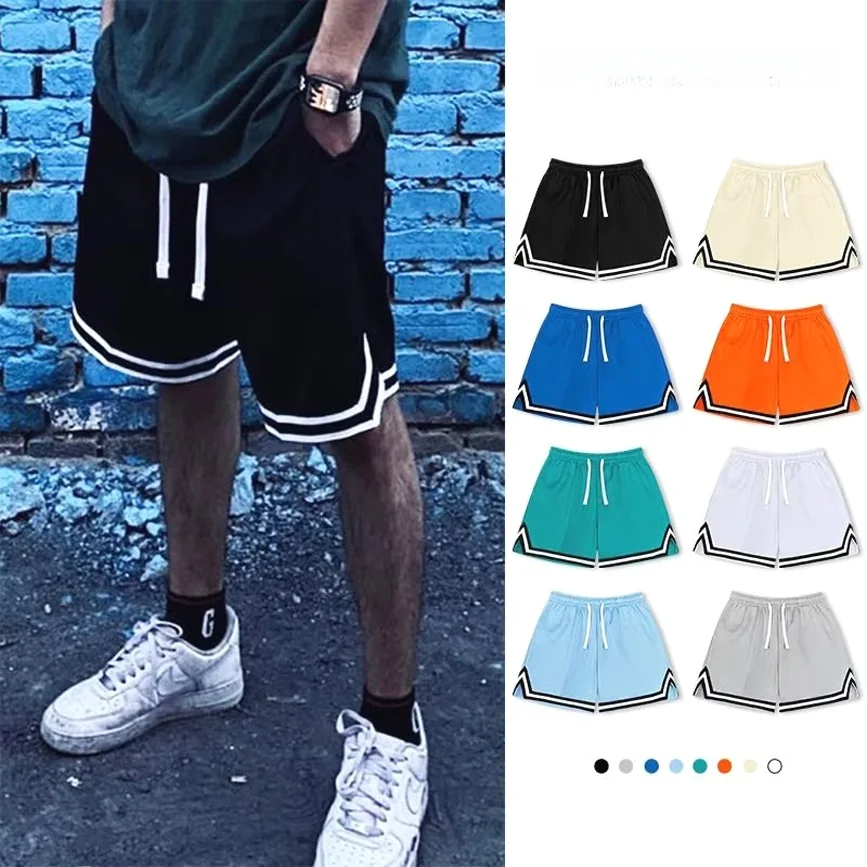 

Мужские спортивные шорты American Sle Baskeall из ледяного шелка, быстросохнущие, с полосками, с отворотами, средней длины, для тренировок