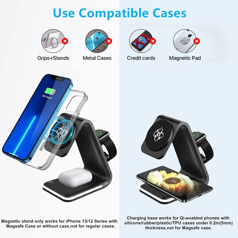 Soporte de cargador inalámbrico magnético 3 en 1 de 20W para Apple Watch 7 6 15W, estación de carga rápida para iPhone 13 12 AirPods 2 Pro