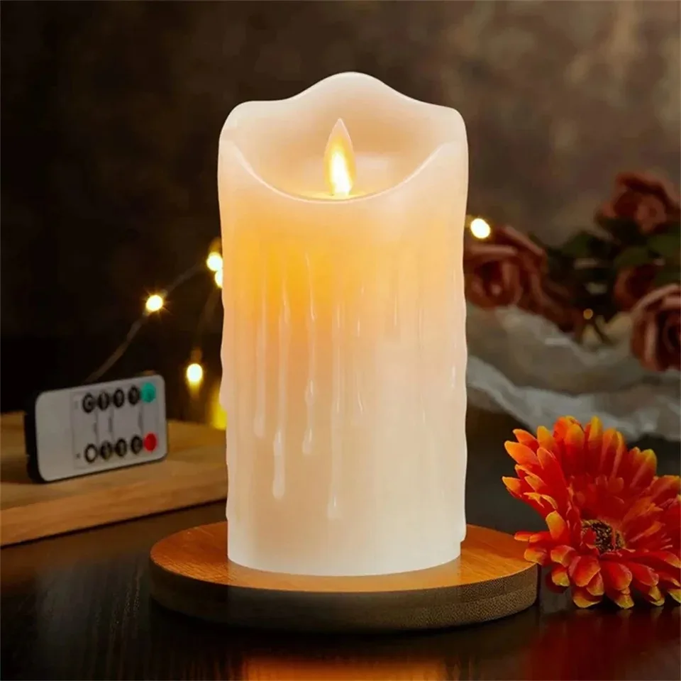 Dripping Wax Flameless Candles LED Lights with Remote Control and Timers, LED Pillar Candles Electric Fake Candles for Christmas