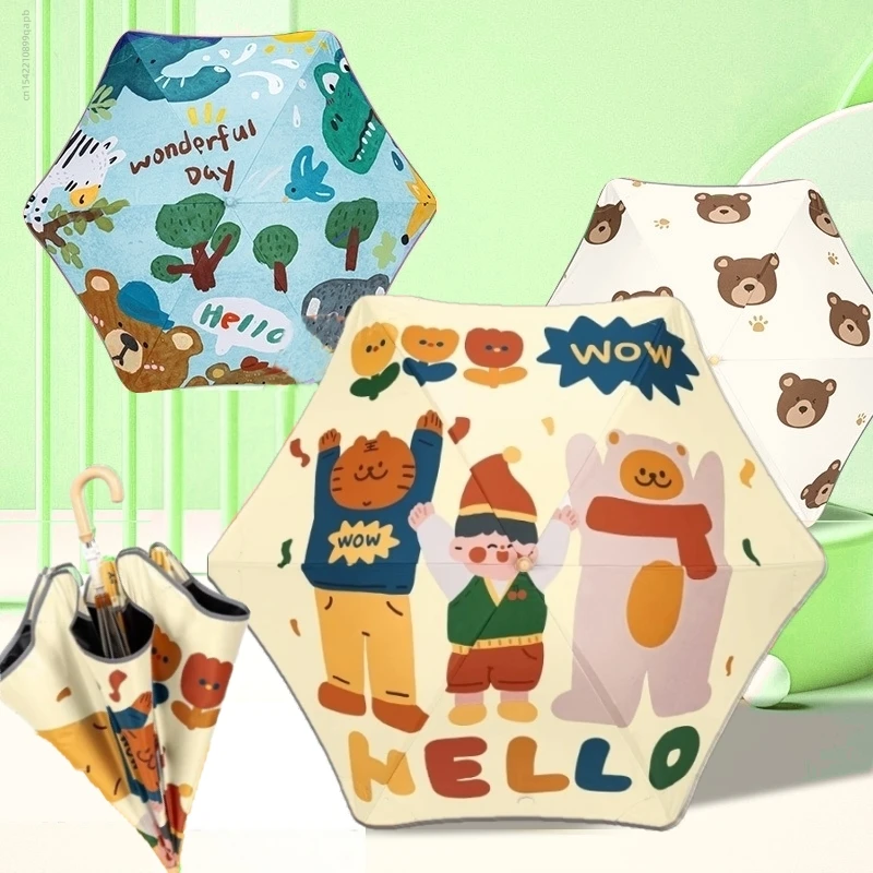 

Cartoon UV Umbrella Long Hand Parasol Kids Sun Rain Umbrella Round Corners Protection Umbrellas With Reflective strip Parasol 우산
