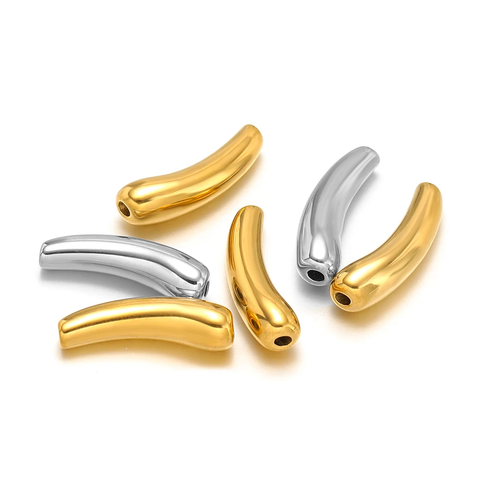5Pcs Stainless Steel PVD Gold Plated Curved Tube Bead Charms for DIY Necklace Findings Jewelry Bracelet Making Material Supplies image 6
