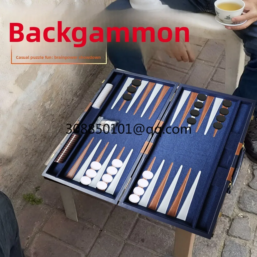 Double board game chessboard set gift box PU leather high-end portable Western chess box packaging gift leather