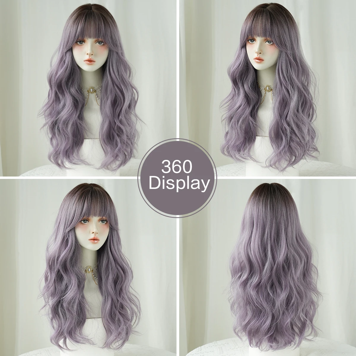 7JHH WIGS Long Water Wave Purple Wig for Women Synthetic Heat-Resistant Modest Fashion Wear and Go Wigs with Dark Roots - view 5