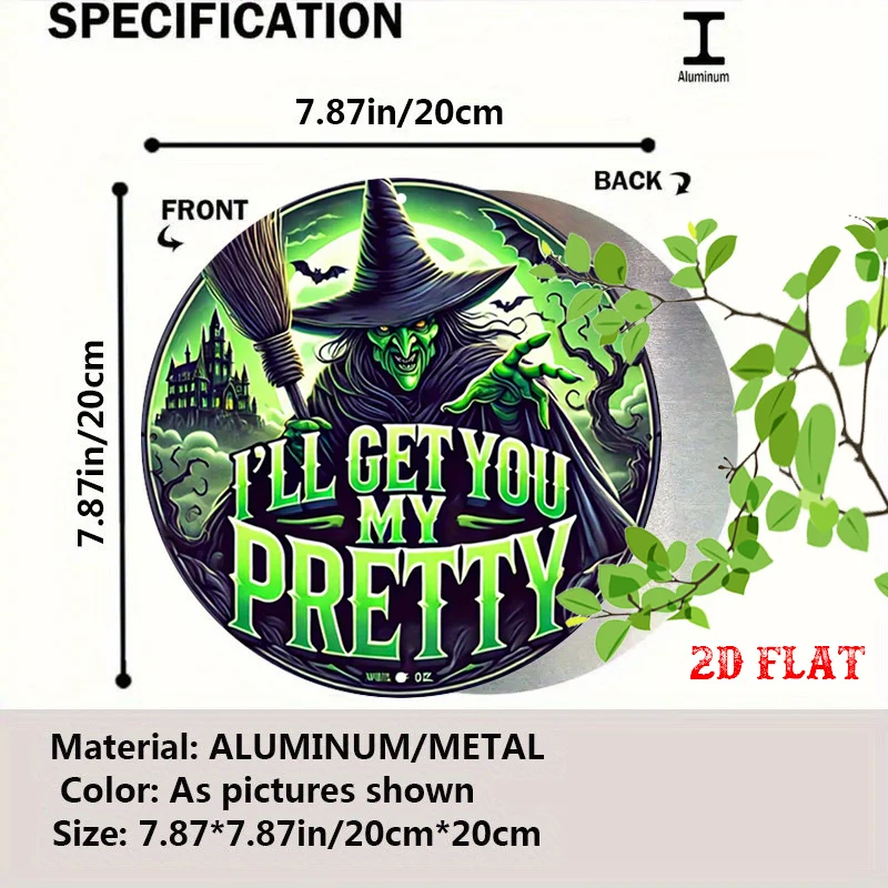 2D Flat, Gothic Witch & Haunted Castle Metal Wall - Witches Hat & 