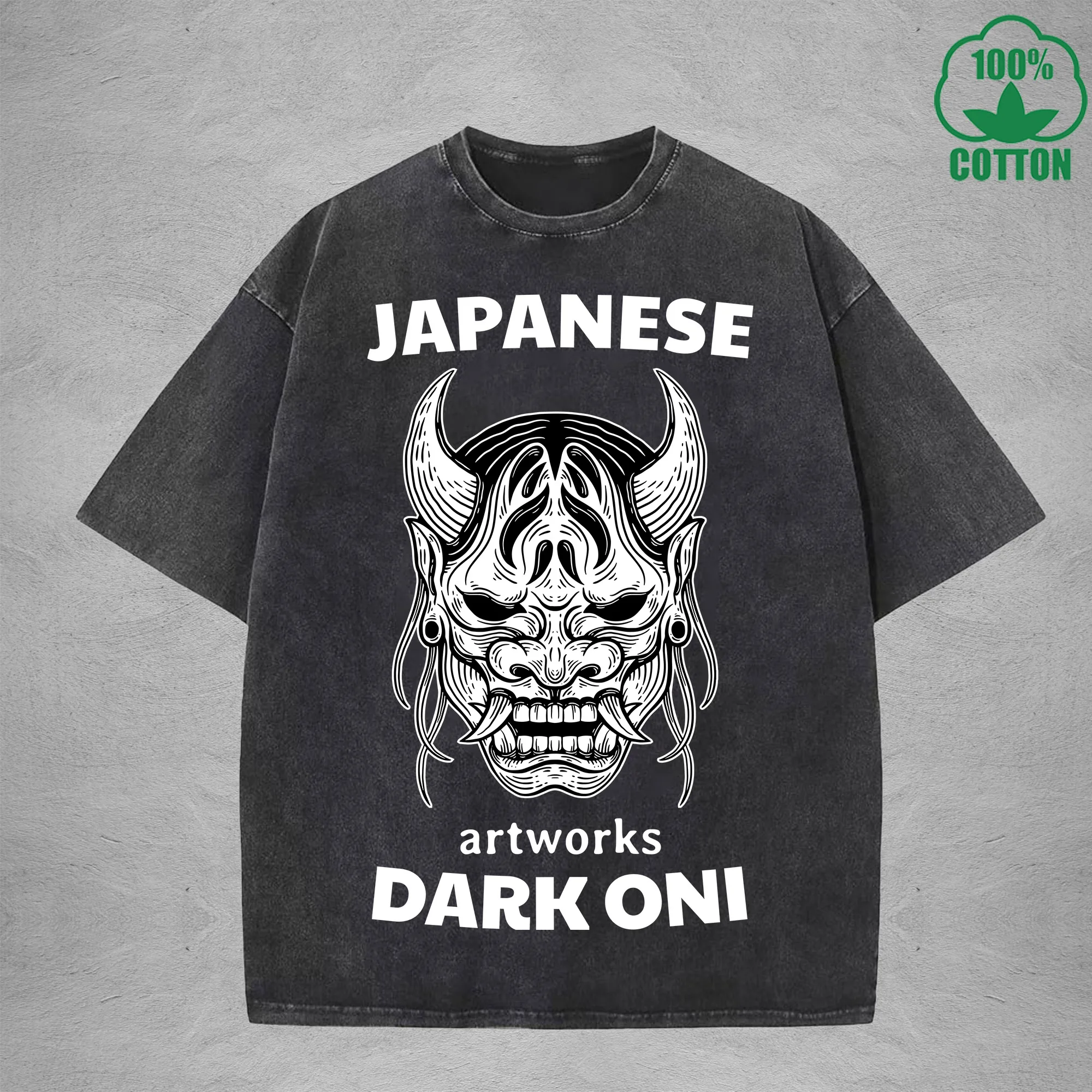 

JapaneseInterest Printed Washed T-Shirt 230G Multicolor Loose Trendy Fashionable 100%Cotton Short Sleeve Top