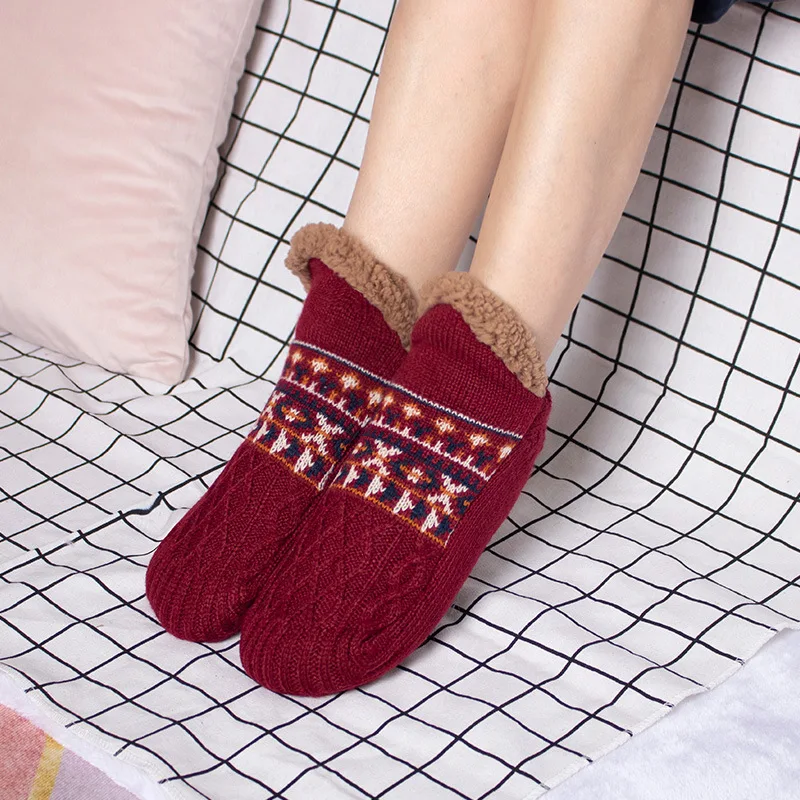 Winter Indoor Home Slippers Socks Men\'s Floor Socks Knitted Adult Plus Fleece Carpet Sock Home Bedroom Sleeping Sock Non-slip