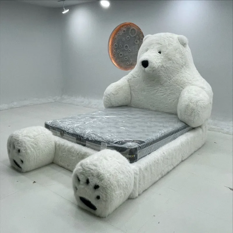large two dimensional animals polar bear monster bed leather fabric cream bed