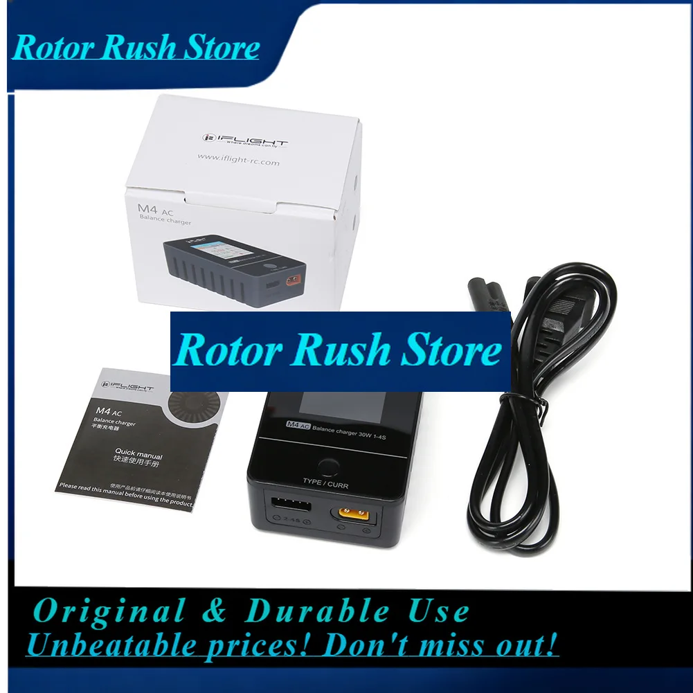 RoRuSIFlight M4 AC 30W 2.5A Smart Battery Balance Charger 2-4S Full Viewing Angle Display 100-240V XT30 Output For FPV Racing Dr
