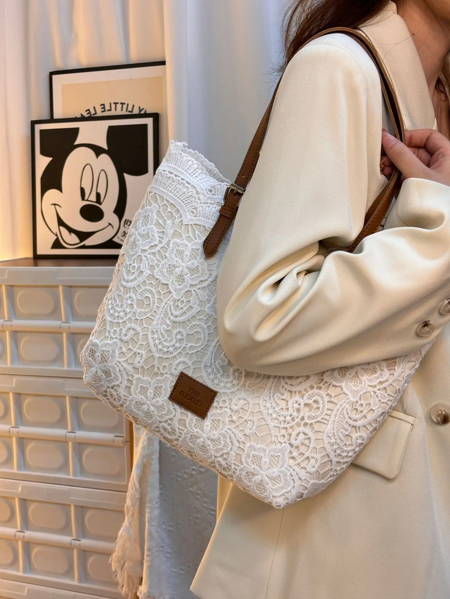 Women White Lace Flower Embroidery Tote Summer Seaside Travel Vacation Beach Bag Shoulder Retro Handbags Женская сумка Bolso sac #1