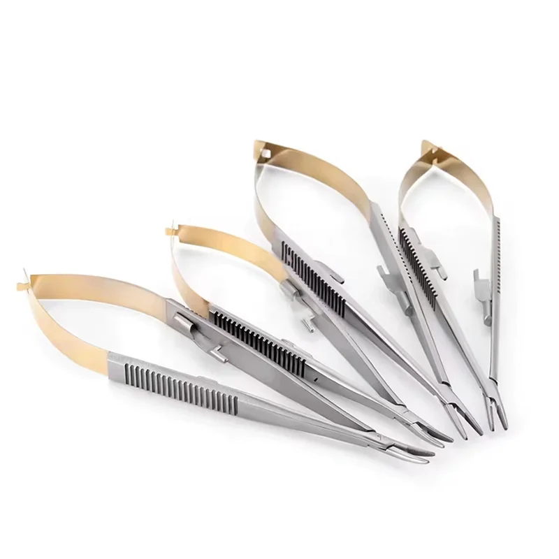 

4 PCS Dental Needle Holder Plier Castroviejo 14cm/16cm Reusable Stainless Steel Gold Plated Handle Orthodontic Surgical Tools